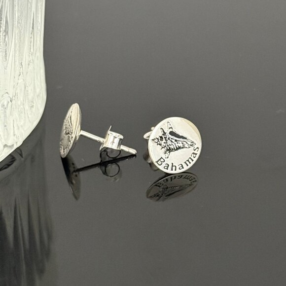 Bahamas Conch Earrings S925 Sterling Silver Handmade Ear Stud - Picture 2 of 3